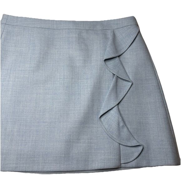 J. Crew Mercantile Ruffle-Front Mini Skirt Light Blue Wool Blend Size 16 New NWT - Picture 2 of 8